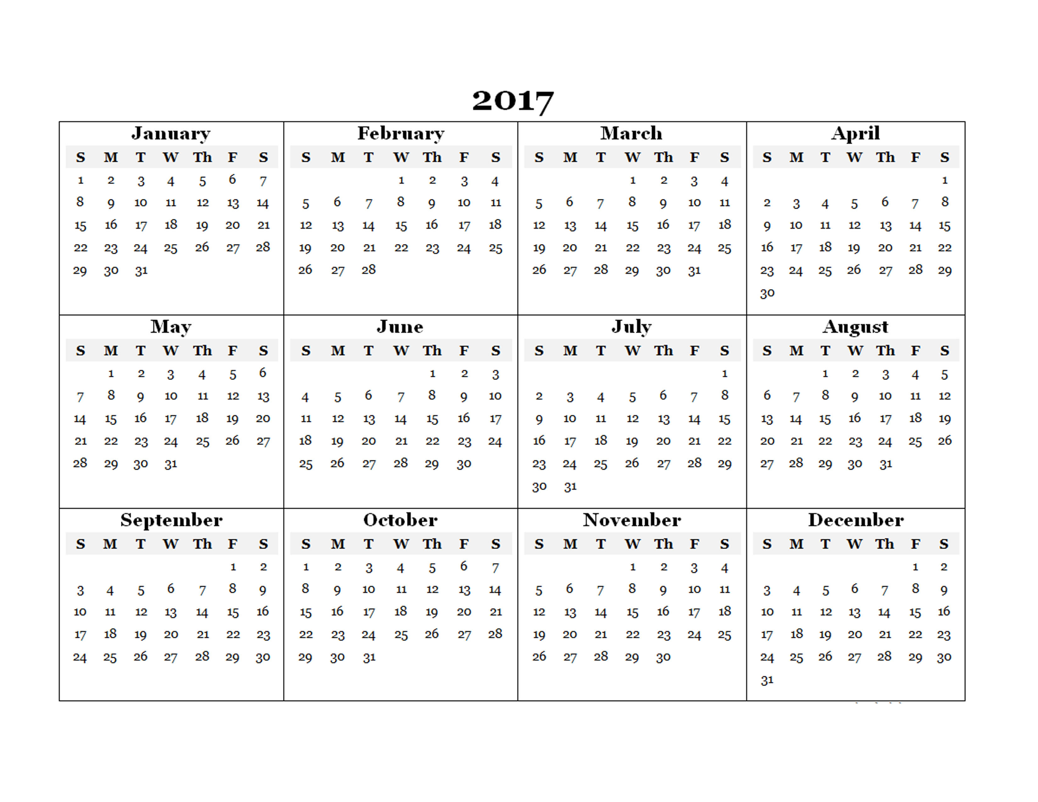Free Calendar Printables 2017