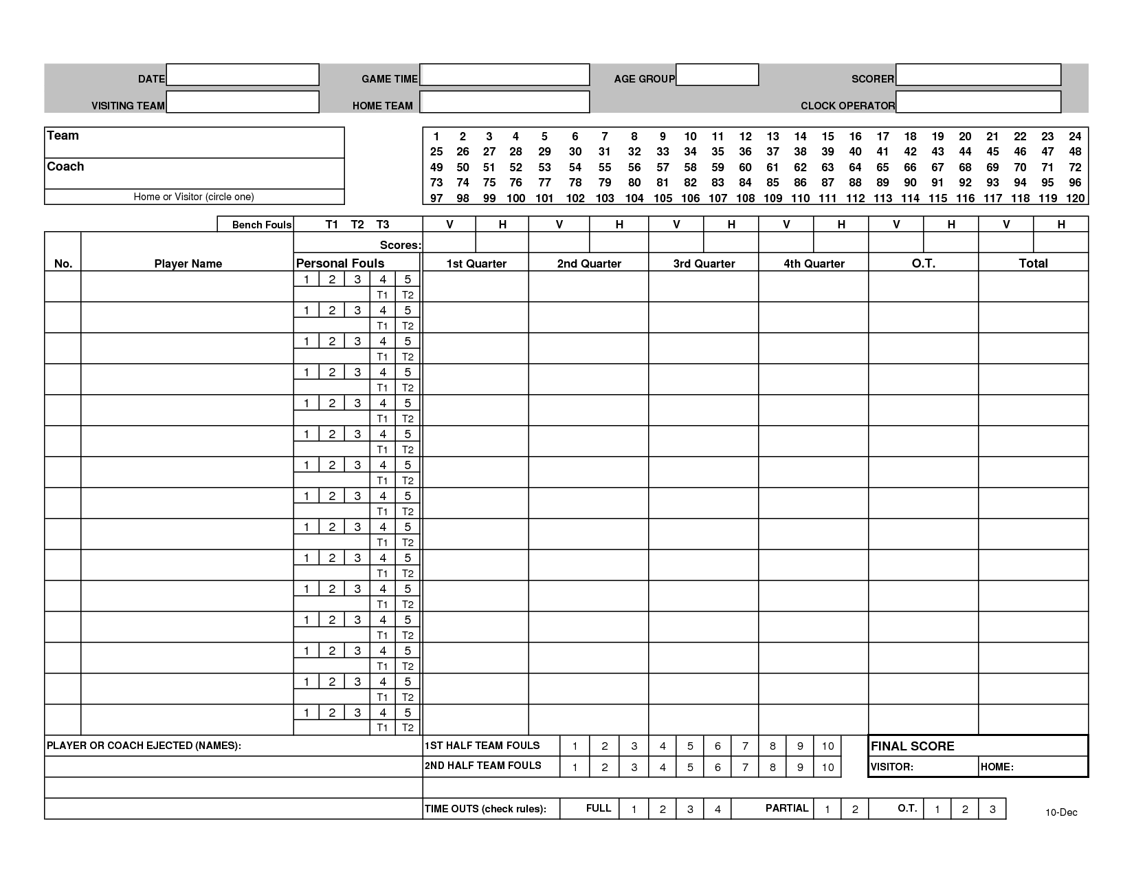 Basketball Stat Sheet 2019