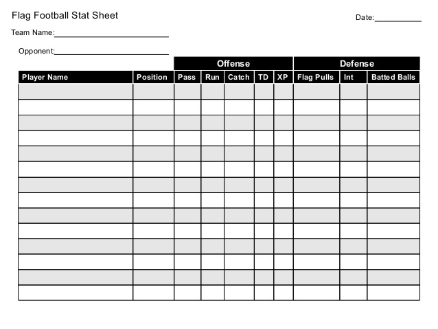 Football Stat Sheet 2018