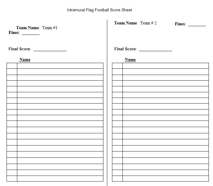 Score Sheet for Football 2018