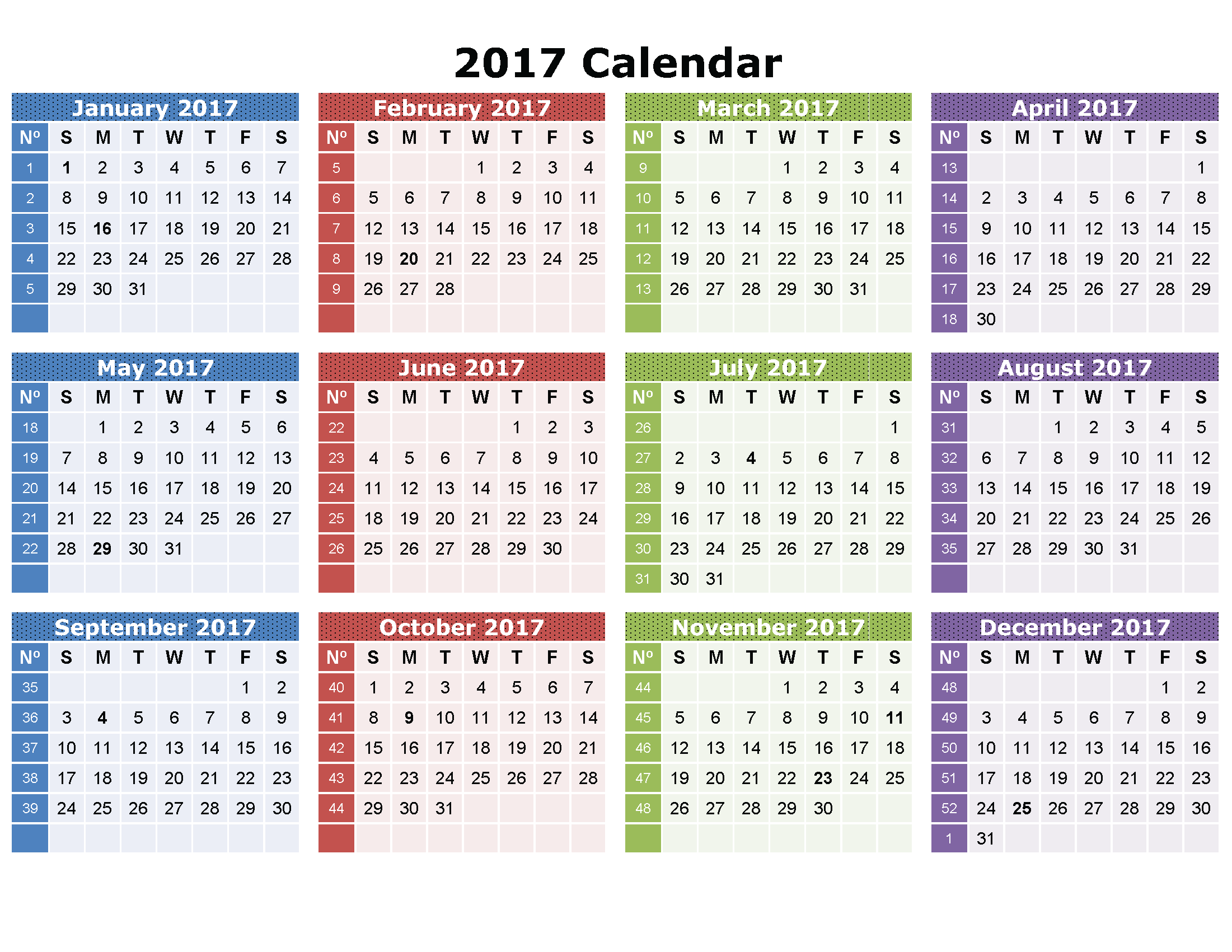 Printable Monthly Calendar 2017