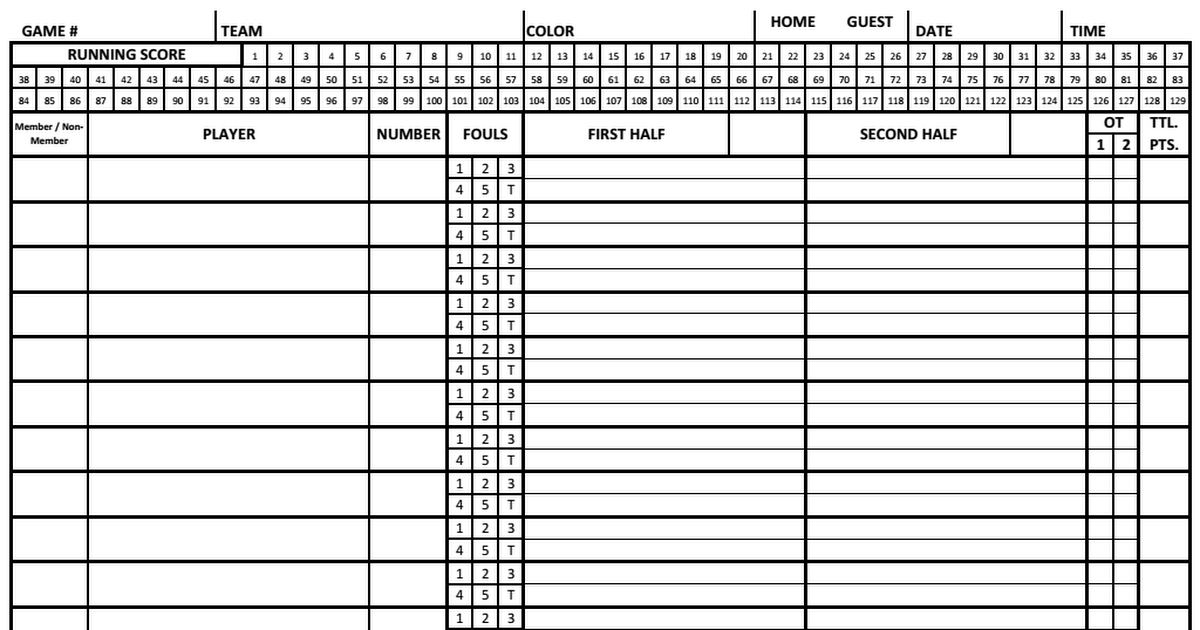 Basketball Score Sheet 2021