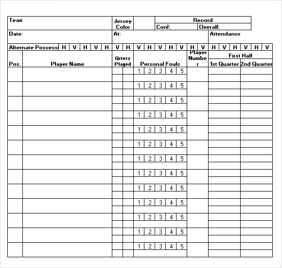 Basketball Score Sheet 2022