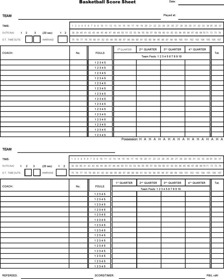 Basketball Score Sheet 2022 Basketball Score Sheet 2022