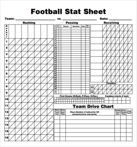 Blank Football Stat Sheet Template Excel Printable Word Searches
