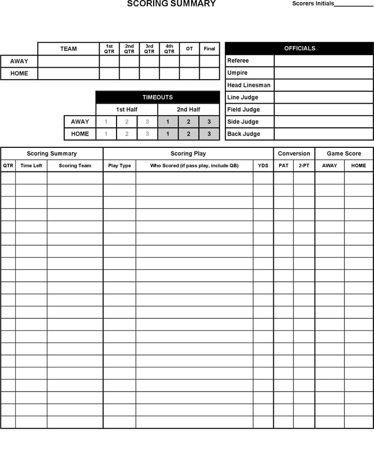 Football Stat Sheet Template