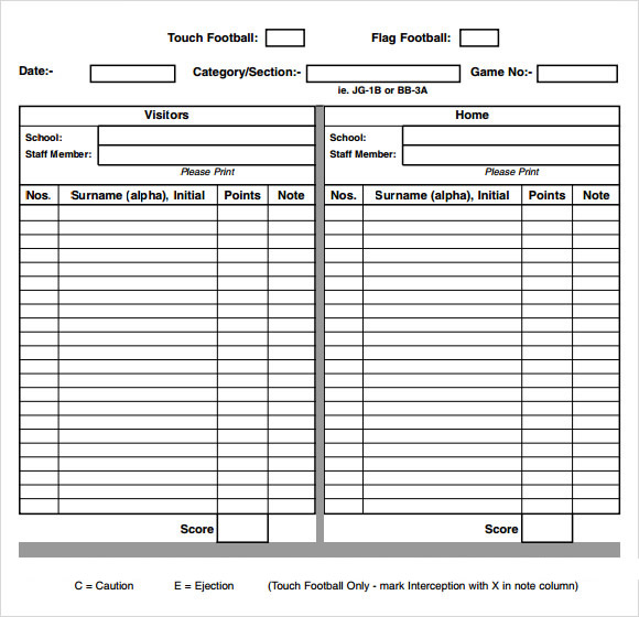 Score Sheet for Football 2022.